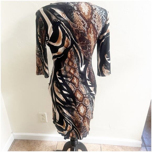 Joseph Ribkoff Animal Print Faux Wrap Dress Sz 8 Draped Front Stretch Above Knee - Picture 8 of 11